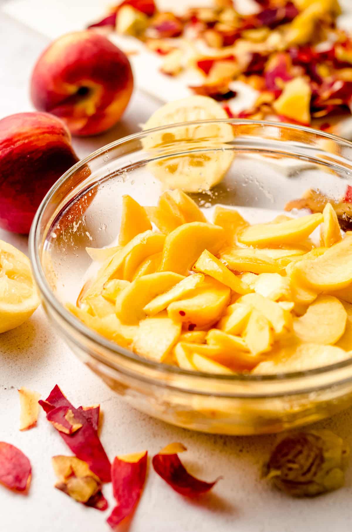 slices of peaches in a bowl