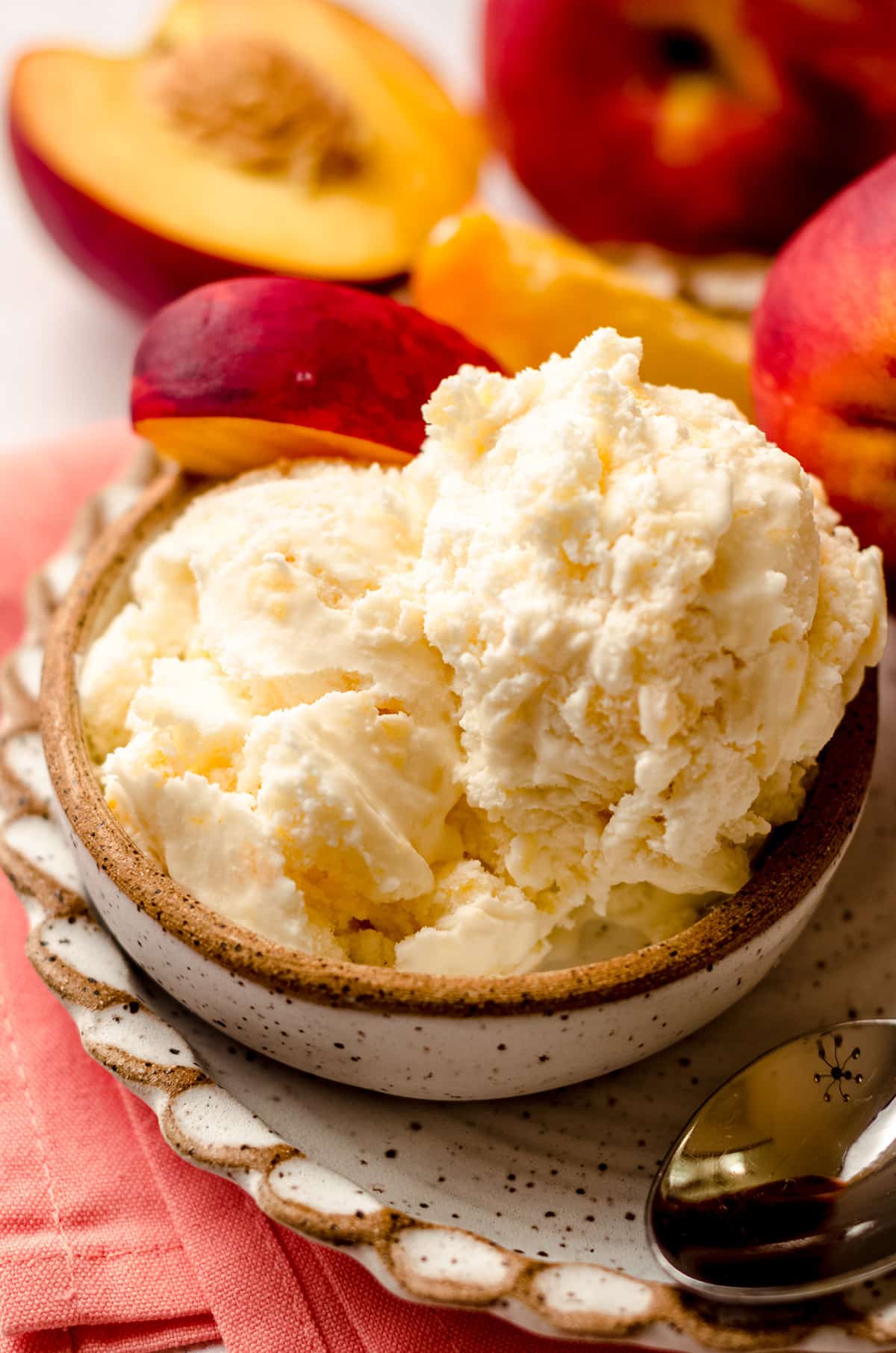 bowl of homemade peach ice cream