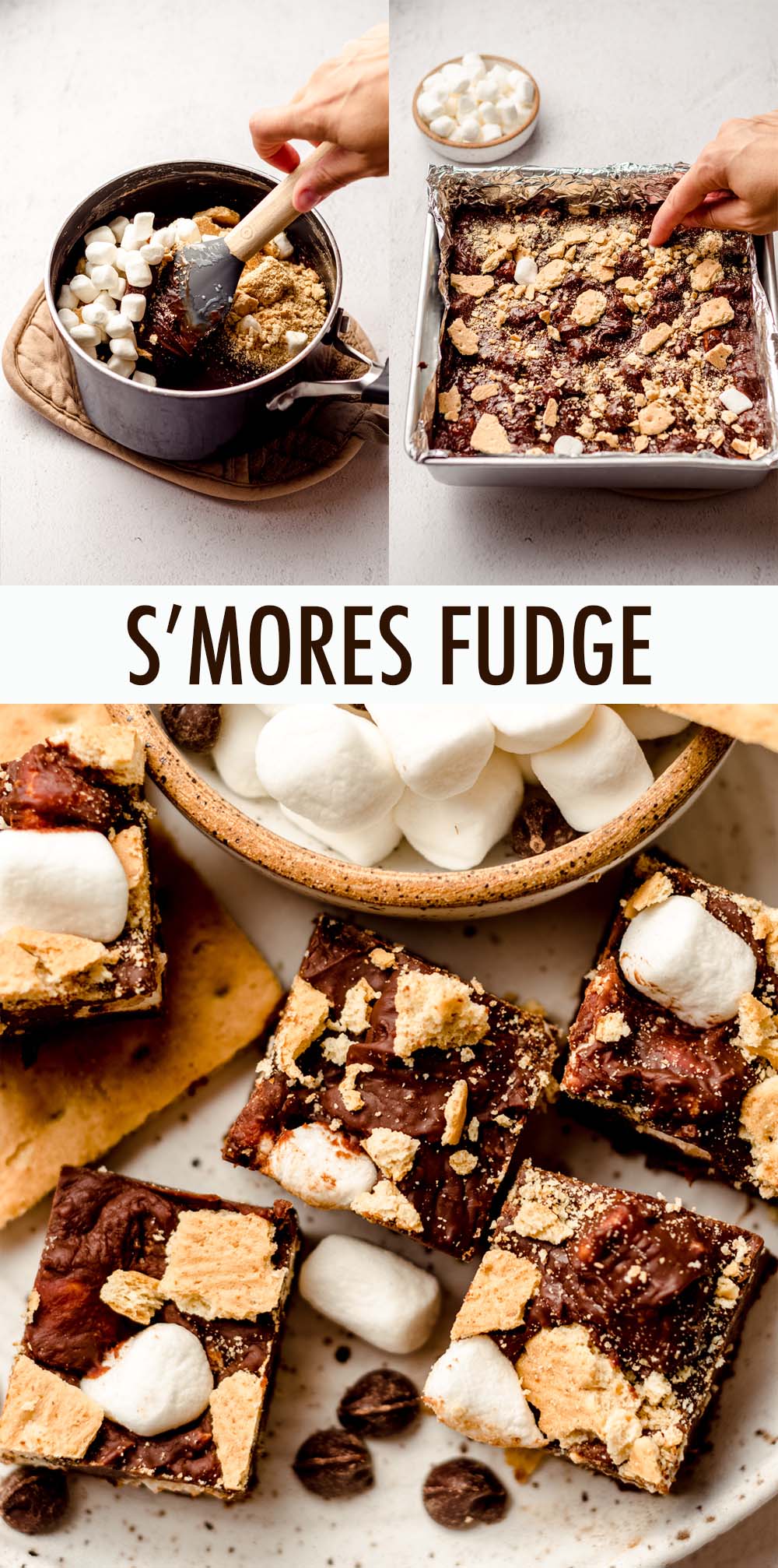 A quick and easy 4-ingredient recipe for creamy chocolate fudge filled with pieces of crunchy graham crackers and soft marshmallows. via @frshaprilflours