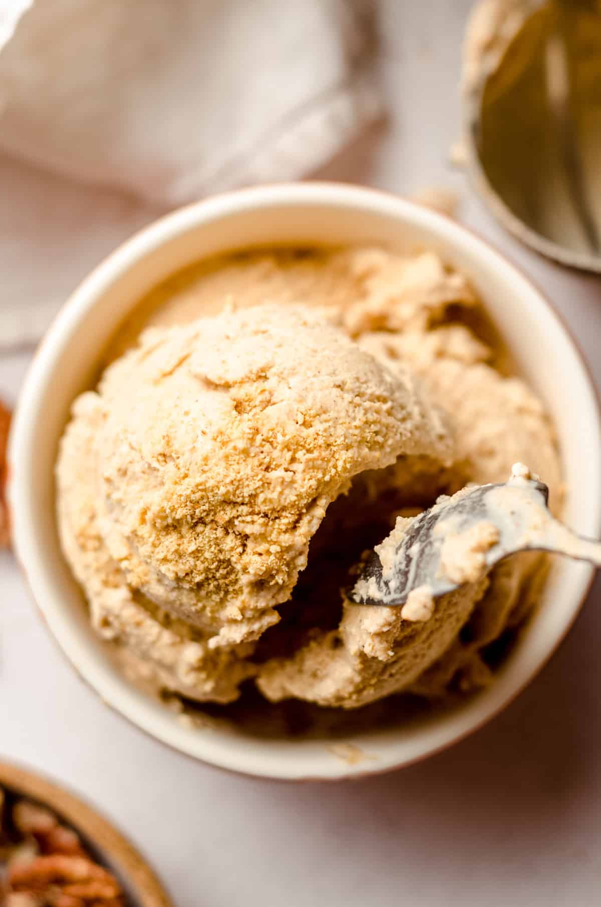 aerial photo of pumpkin ice cream with a spoon in it