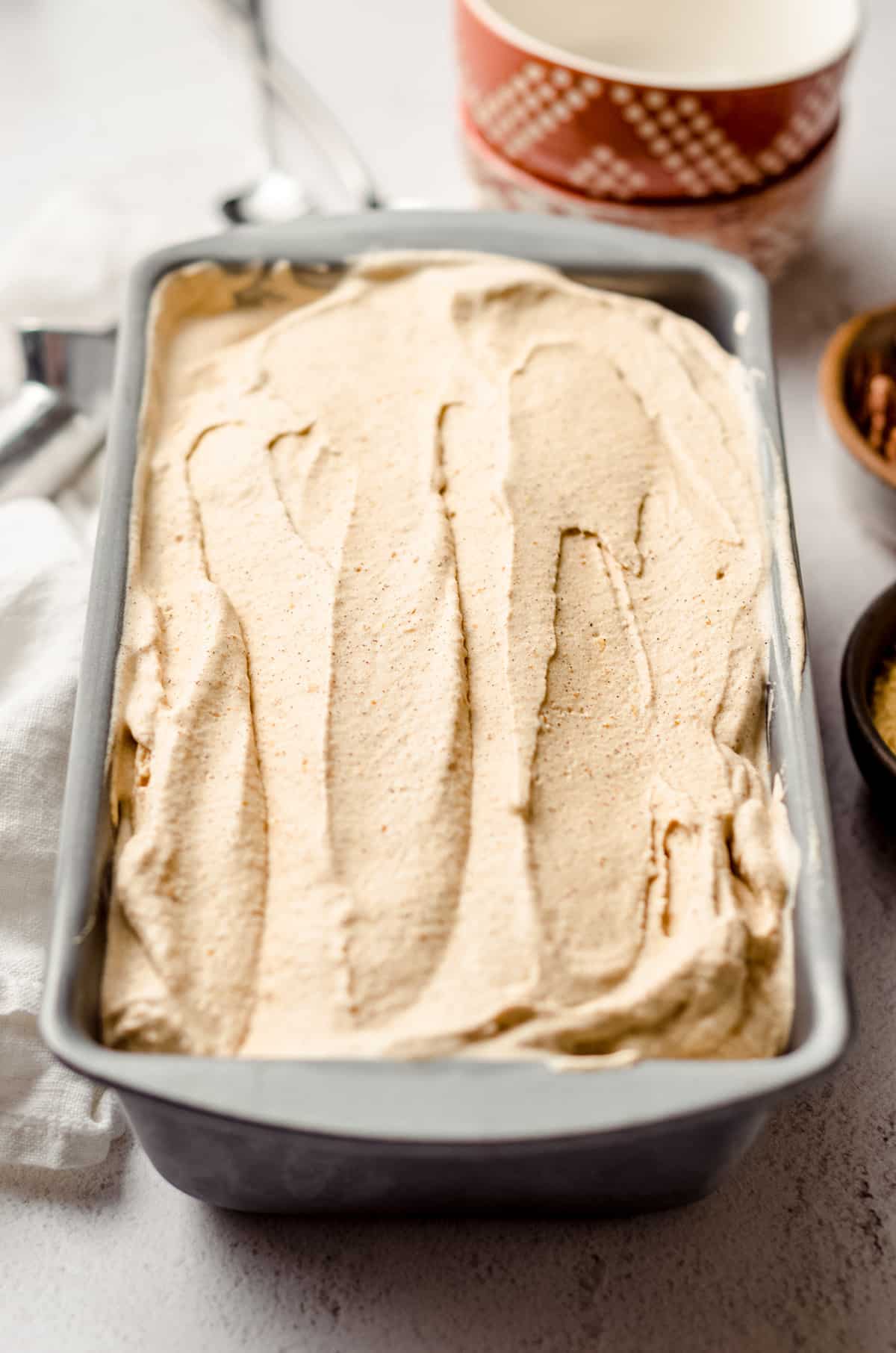 pumpkin ice cream in a loaf pan