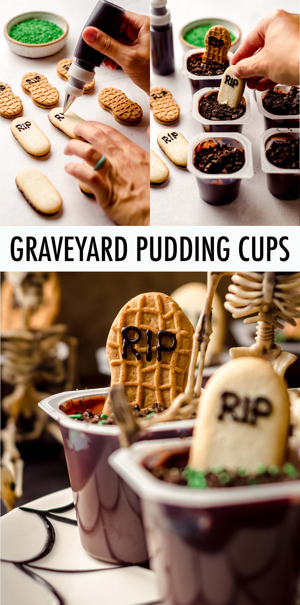Turn pre-made pudding cups and cookies into cute no-bake Halloween treats fit for any ghost, ghoul, or zombie. Great for kids to make and eat and perfect for your Halloween party spread! via @frshaprilflours