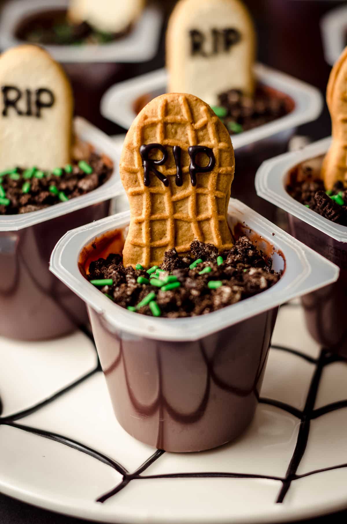 graveyard pudding cup made with a nutter butter cookie