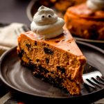 slice of halloween cheesecake on a plate