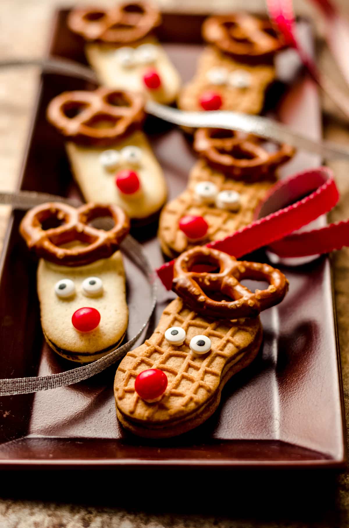 reindeer cookies on a tray