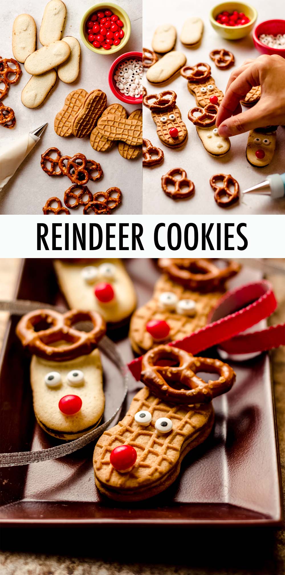 These adorable and easy reindeer cookies make use of a store bought shortcut for a super simple and super giftable Christmas cookie. via @frshaprilflours