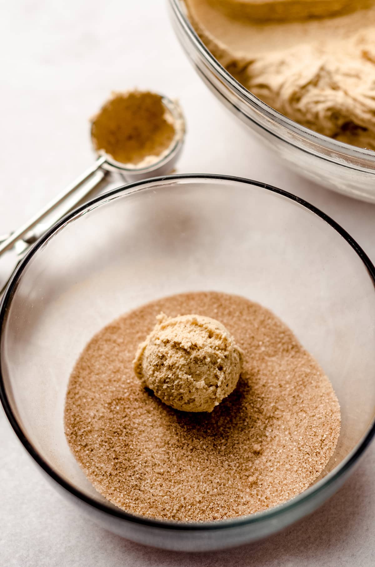 cookie dough in cinnamon sugar