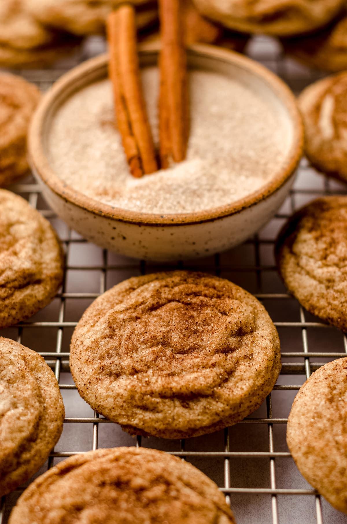 snickerdoodle cookies (without cream of tartar) on a cooling rack