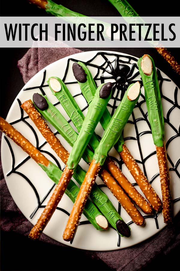 A simple and charming no-bake Halloween treat that looks like witches' fingers and is fun for kids to both make and eat. Great for Halloween goodie bags or a party spread. via @frshaprilflours