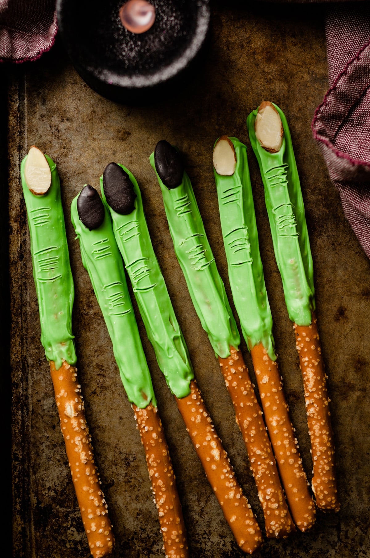 aerial photo of witch finger pretzels