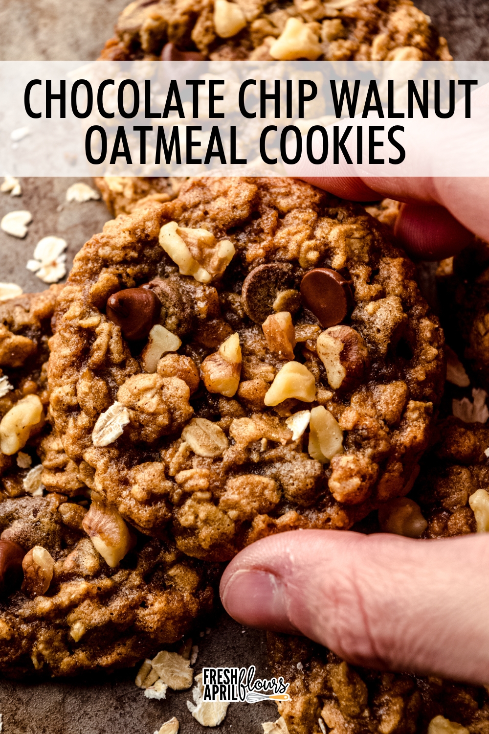These soft and chewy oatmeal chocolate chip cookies are fully loaded with creamy chocolate chips and toasted walnuts in every bite. via @frshaprilflours