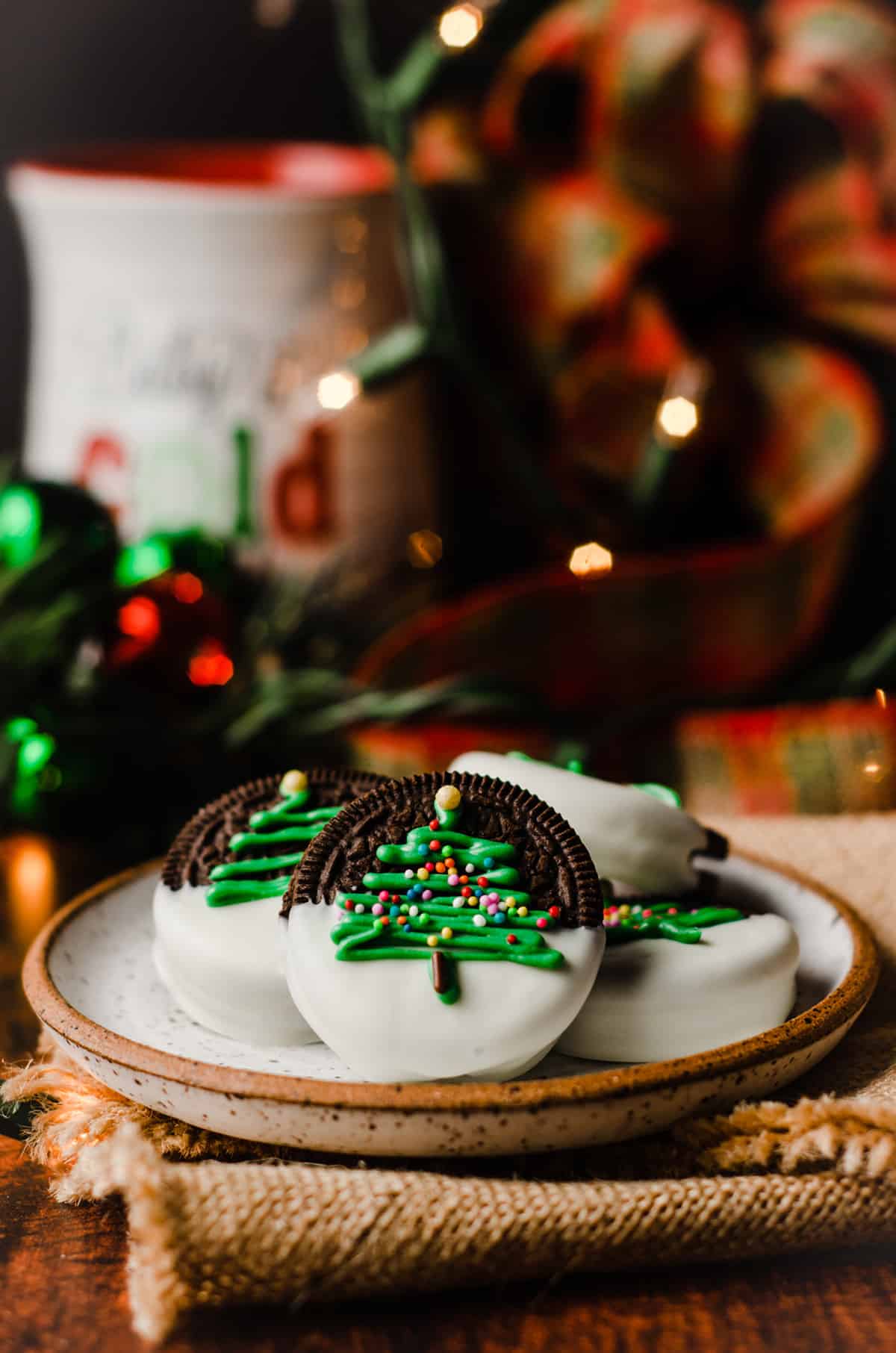 christmas oreos on a plate