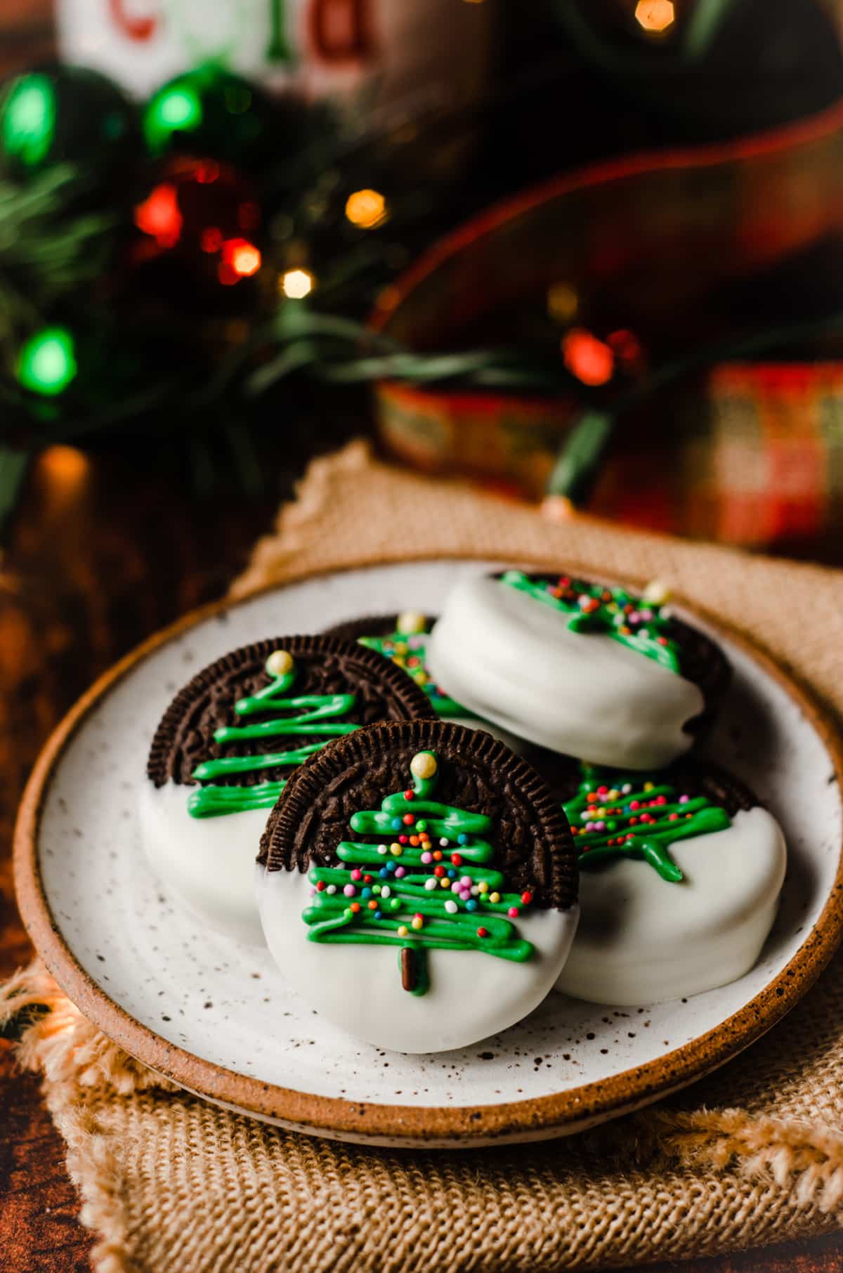 christmas oreos on a plate