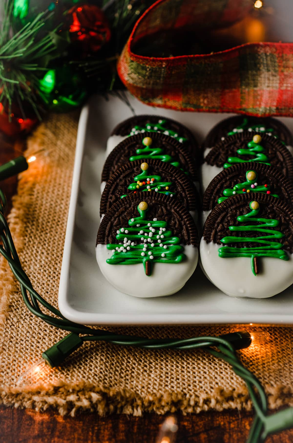 christmas oreos on a plate