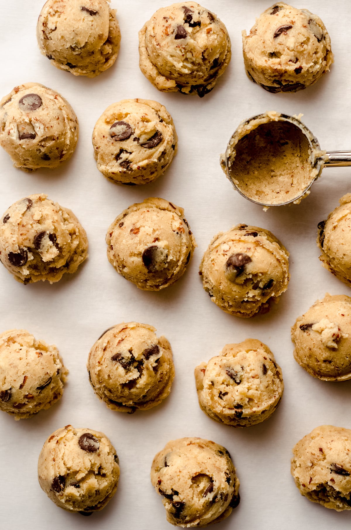 balls of pecan chocolate chip cookie dough