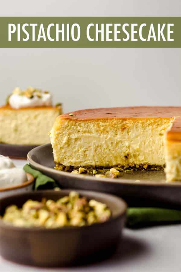 This creamy, sweet, and slightly salty pistachio cheesecake recipe is made and flavored with nothing but pure pistachios. There is no pudding or artificial pistachio flavoring involved but rather instructions for making incredibly flavorful homemade pistachio butter to flavor your cheesecake. via @frshaprilflours