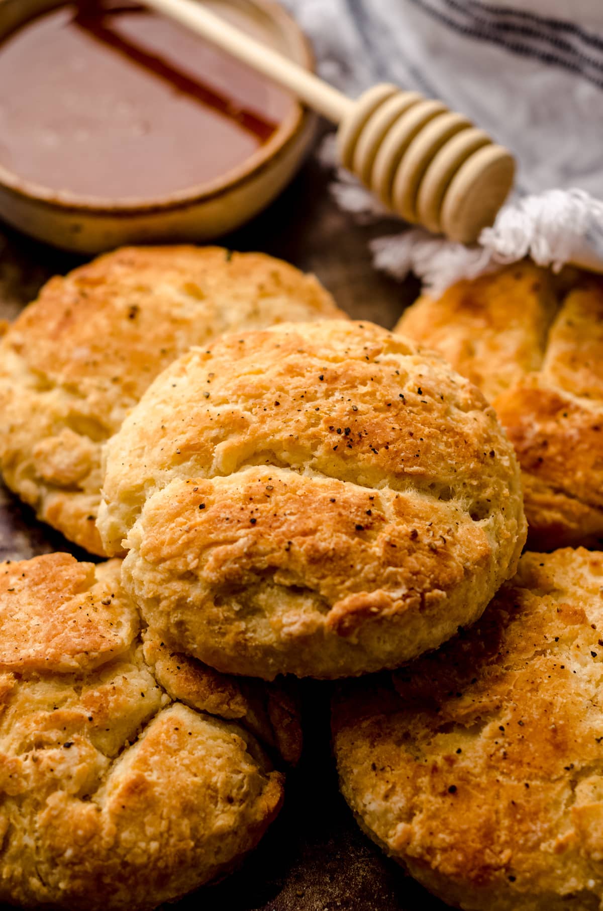 a stack of buttermilk biscuits