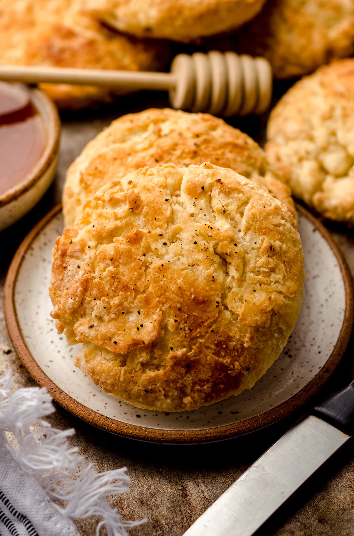 a homemade buttermilk biscuit on a plate