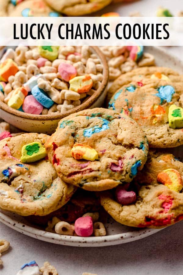 These fun Lucky Charms cookies have slightly crisp edges, light and chewy centers, and are filled to the brim with gooey Lucky Charms marshmallows. Cookies are ready to bake in about 10 minutes and there's no need to chill the dough! via @frshaprilflours