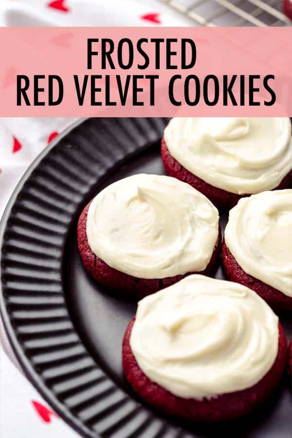 These chewy red velvet cookies are a no chill cookie recipe made completely from scratch and topped with a silky smooth cream cheese frosting. via @frshaprilflours