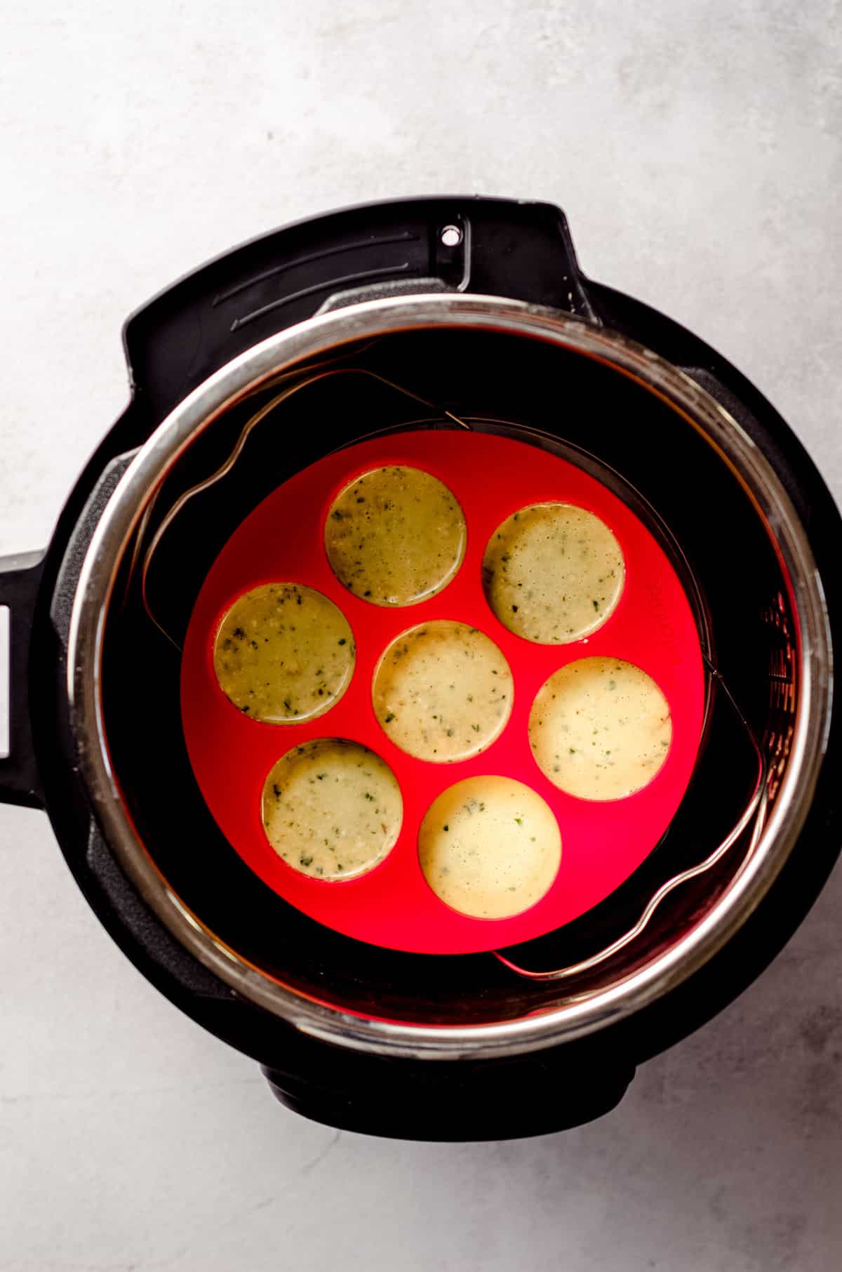 aerial photo of egg bites in an instant pot