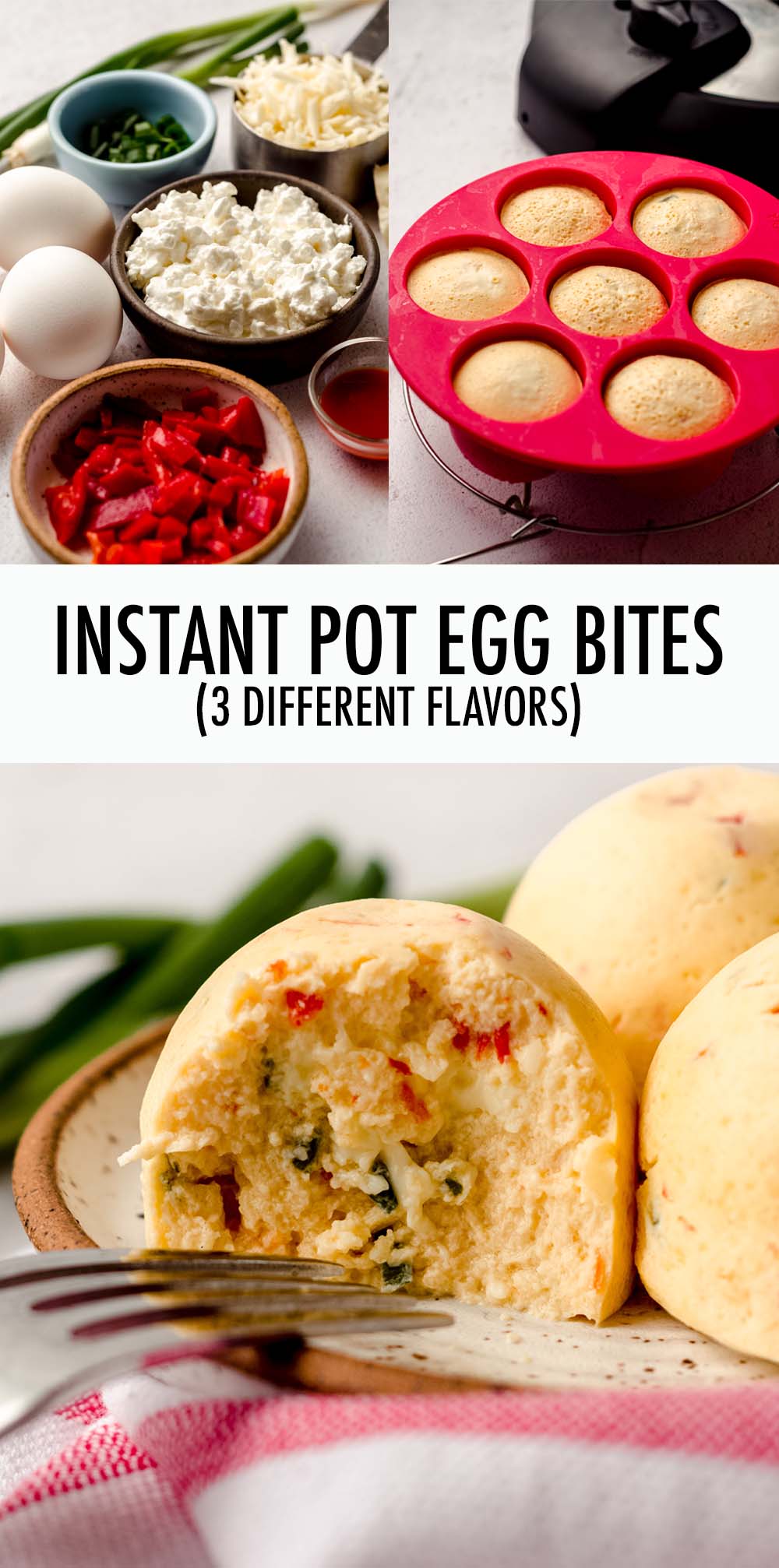 Just like your favorite sous vide egg bites from Starbucks, this copycat recipe for egg bites is done completely in the Instant Pot. Includes recipe for roasted red pepper, kale and mushroom, and bacon and gruyère bites. via @frshaprilflours