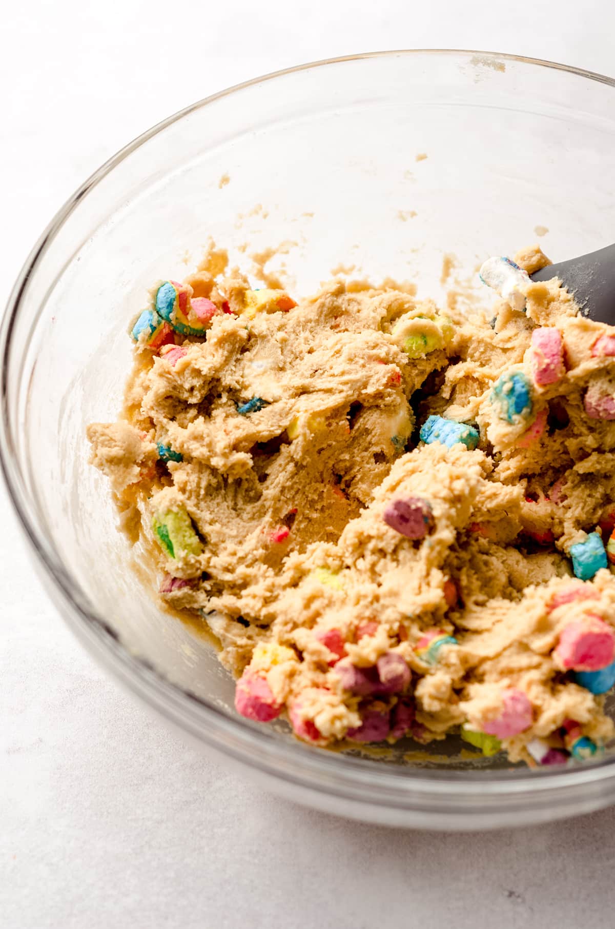 dough for lucky charms cookies in a glass bowl