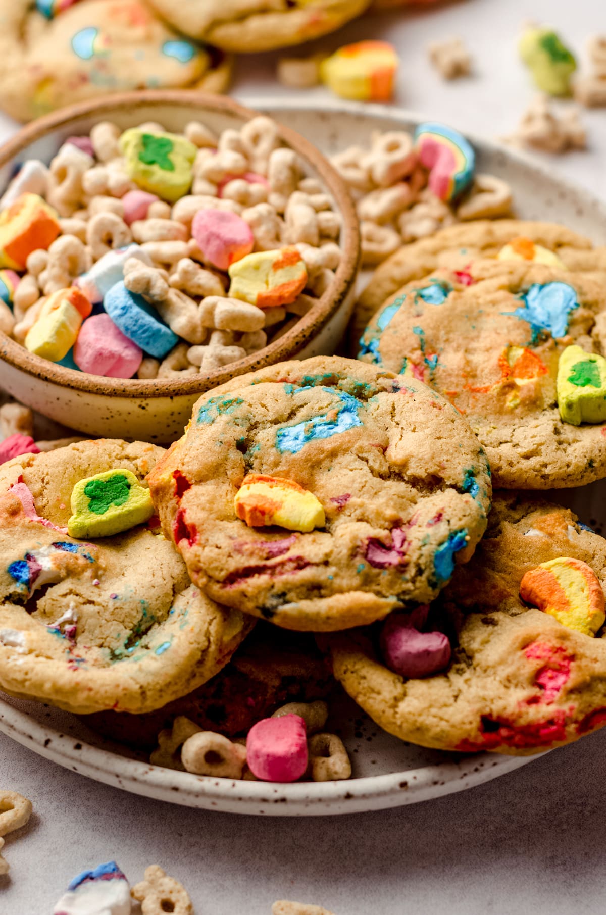 lucky charms cookies on a plate