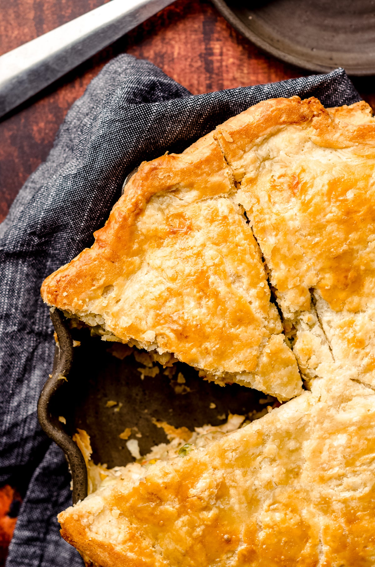 chicken pot pie in a pie plate