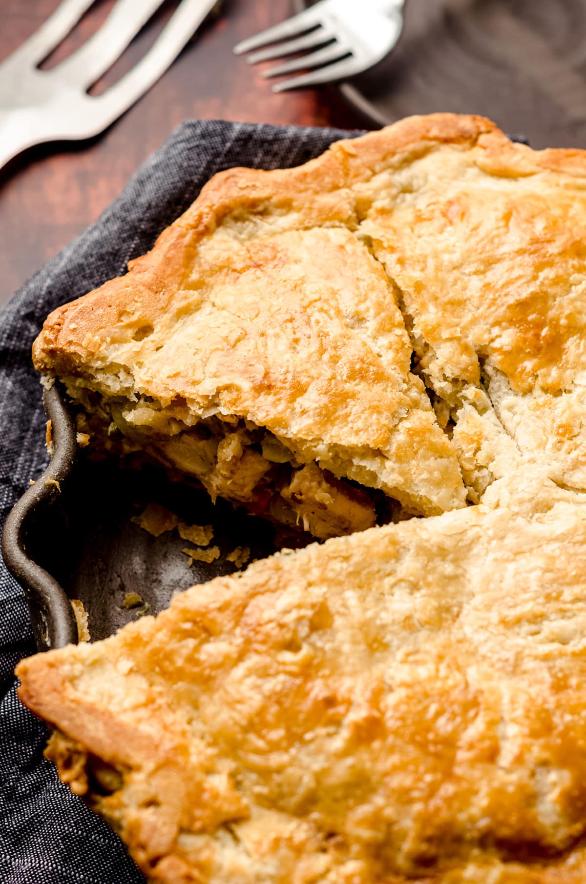 chicken pot pie in a pie plate