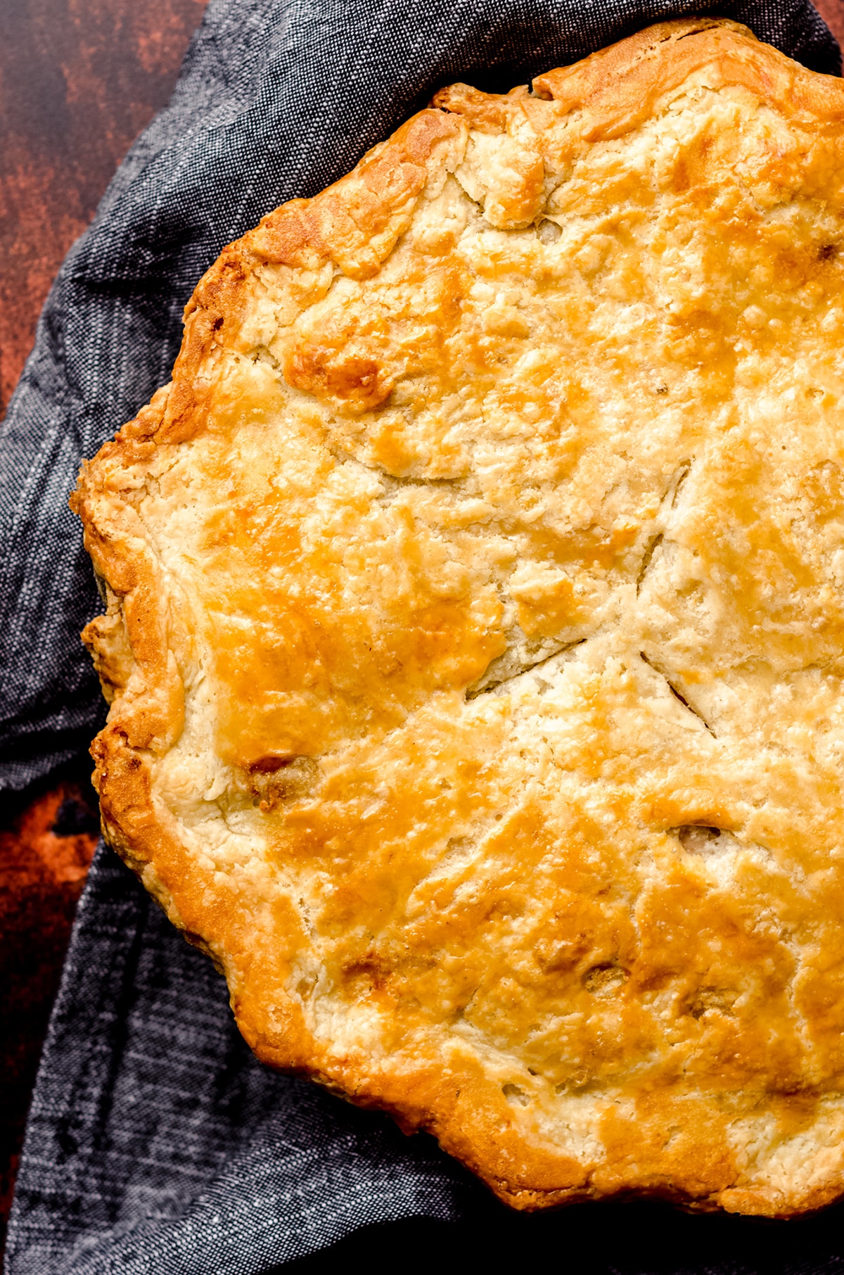 chicken pot pie in a pie plate