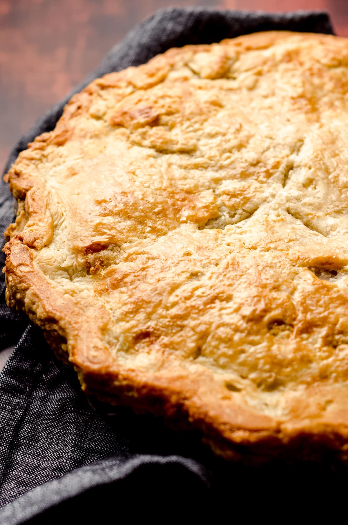 chicken pot pie in a pie plate