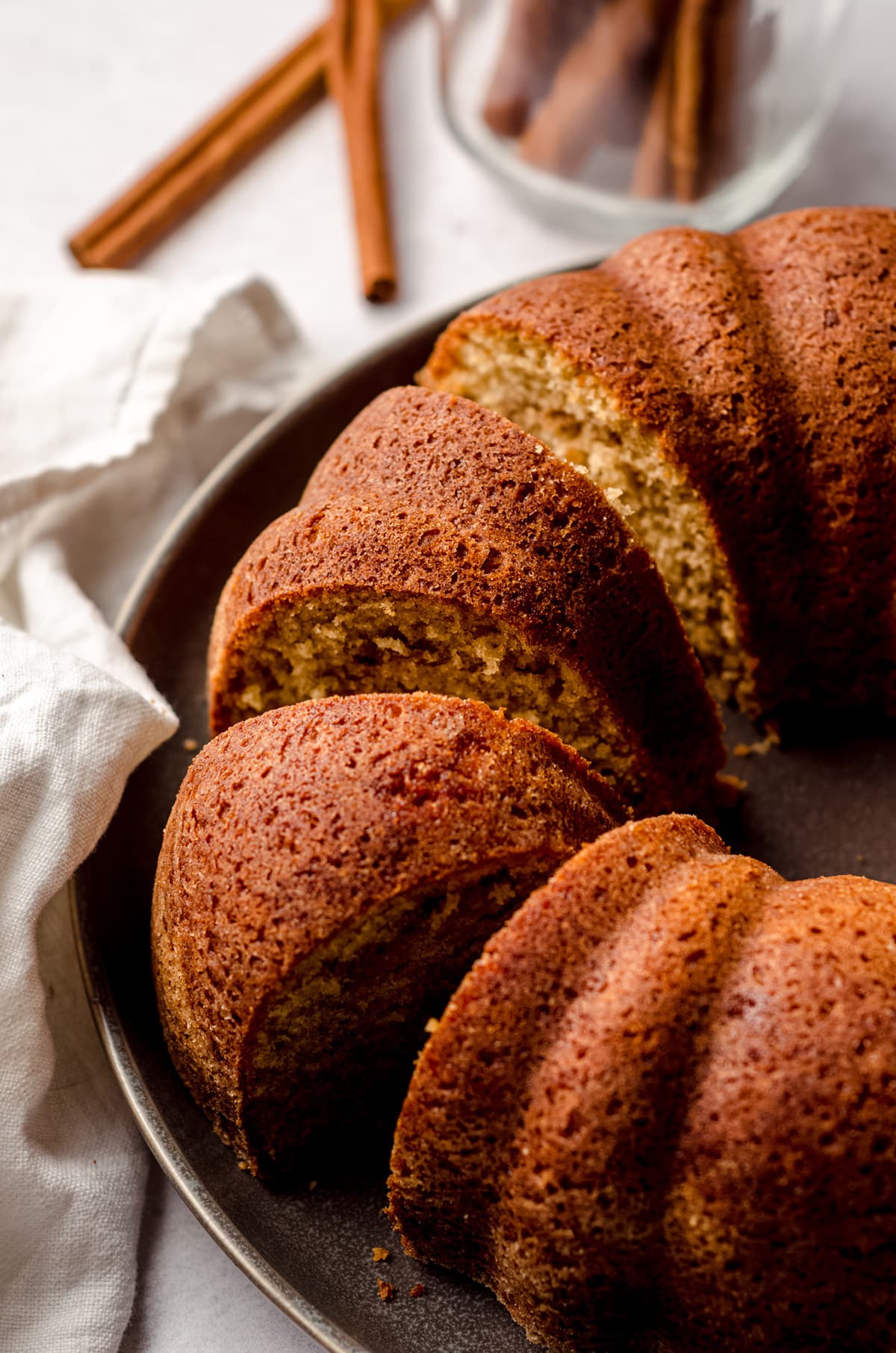 slice cinnamon streusel coffee cake on a plate