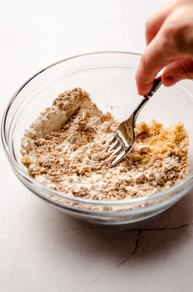 mixing ingredients for streusel topping