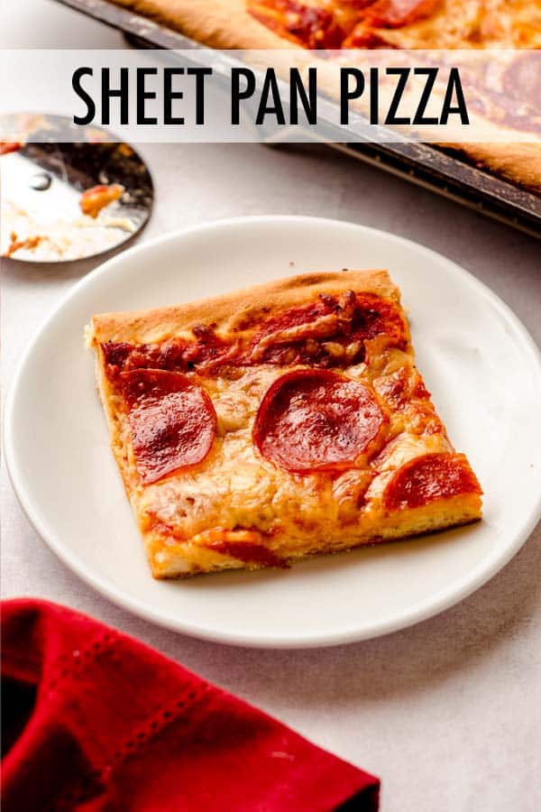 No pizza stone needed! Make delicious homemade pizza with this easy sheet pan pizza recipe. Use pre-made pizza dough or use my favorite homemade pizza dough recipe and any toppings you like. via @frshaprilflours