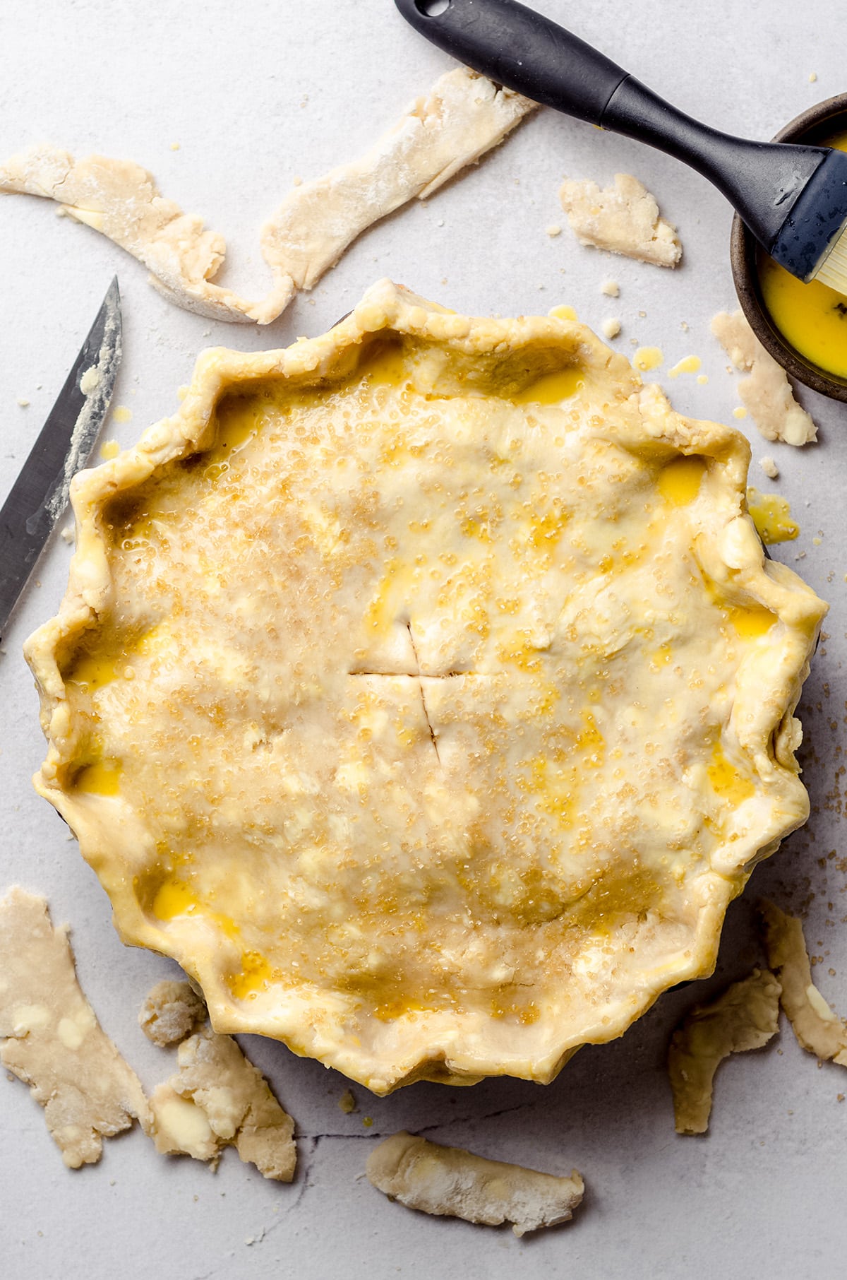 aerial photo of an apple pie ready to bake