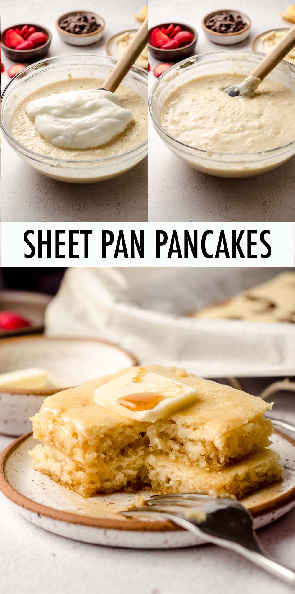 Whip up some light and fluffy pancakes without standing over a skillet! Make your next batch of pancakes in the oven with these simple and easy sheet pan pancakes. via @frshaprilflours