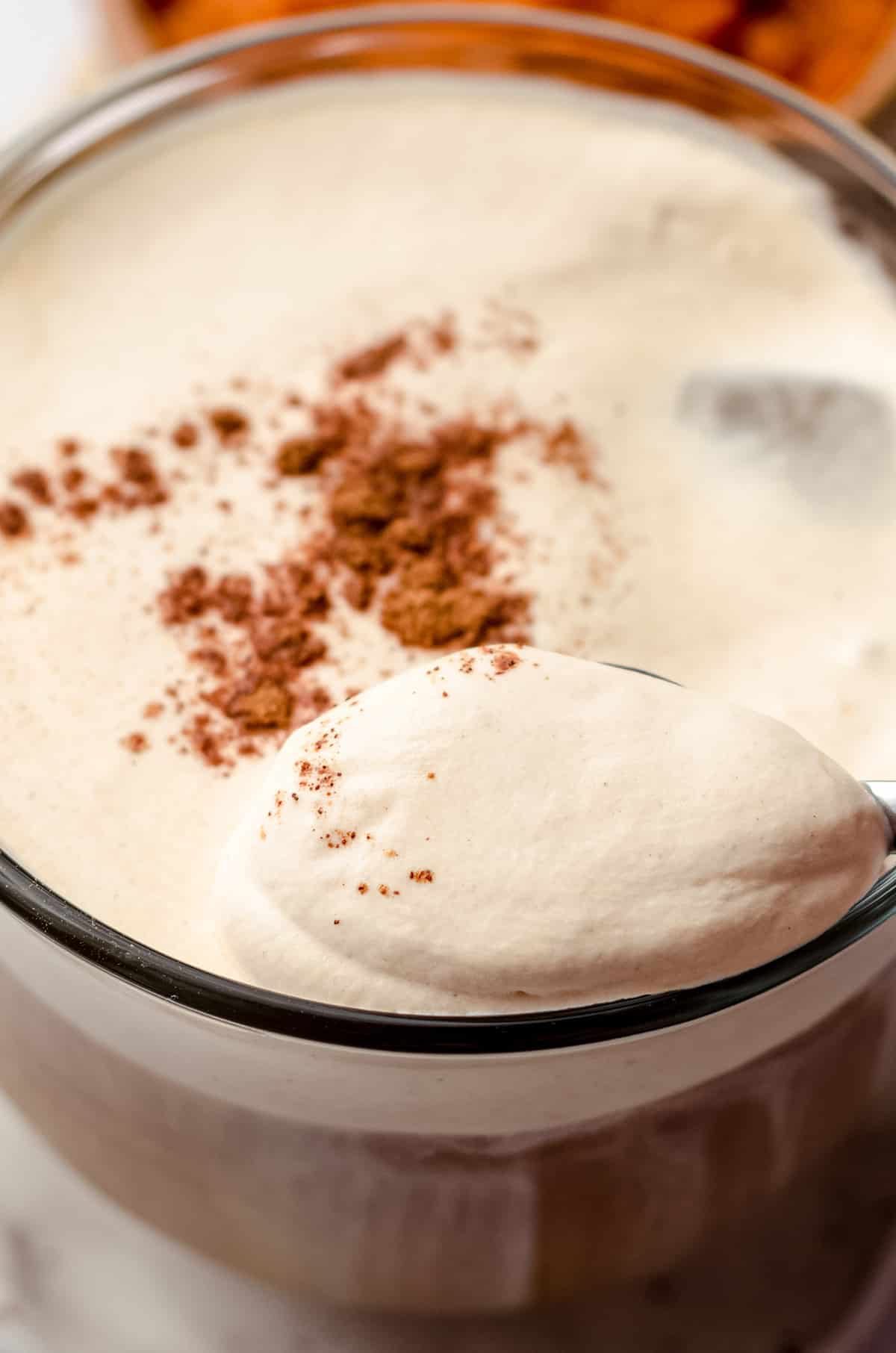 pumpkin cold foam on a spoon