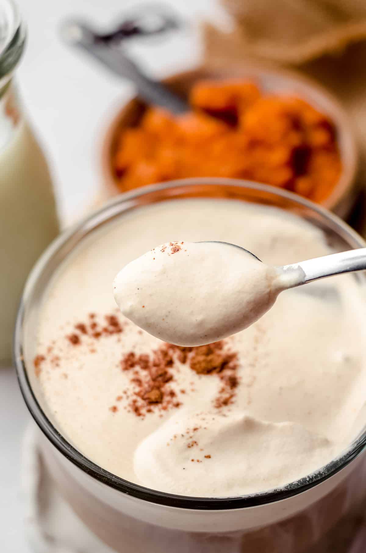 pumpkin cold foam on a spoon