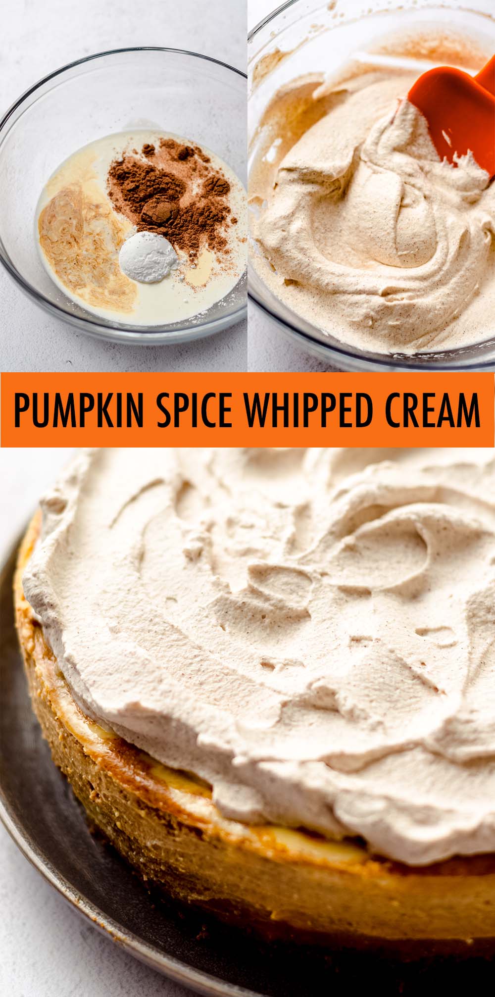 Every fall dessert (or drink!) needs a fall topping! Make your own pumpkin spice whipped cream to garnish all of your favorite fall desserts. It tastes way better than anything you can buy at the store and you only need 4 simple ingredients to make it. via @frshaprilflours