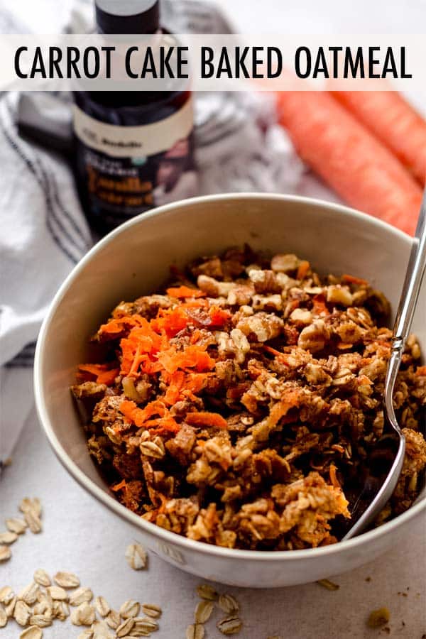 This easy baked oatmeal is full of moist shredded carrots, crunchy nuts, warm spices, and hearty oats. All the classic carrot cake flavor without all the layers or the frosting! via @frshaprilflours
