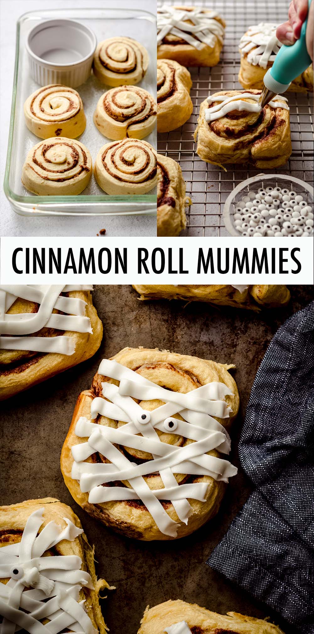 Turn Halloween breakfast into a spooky surprise! Use pre-made cinnamon rolls and icing and candy eyeballs to turn traditional buns into mummies for a fun Halloween treat. Instructions included for making rolls and icing from scratch, if you prefer. via @frshaprilflours