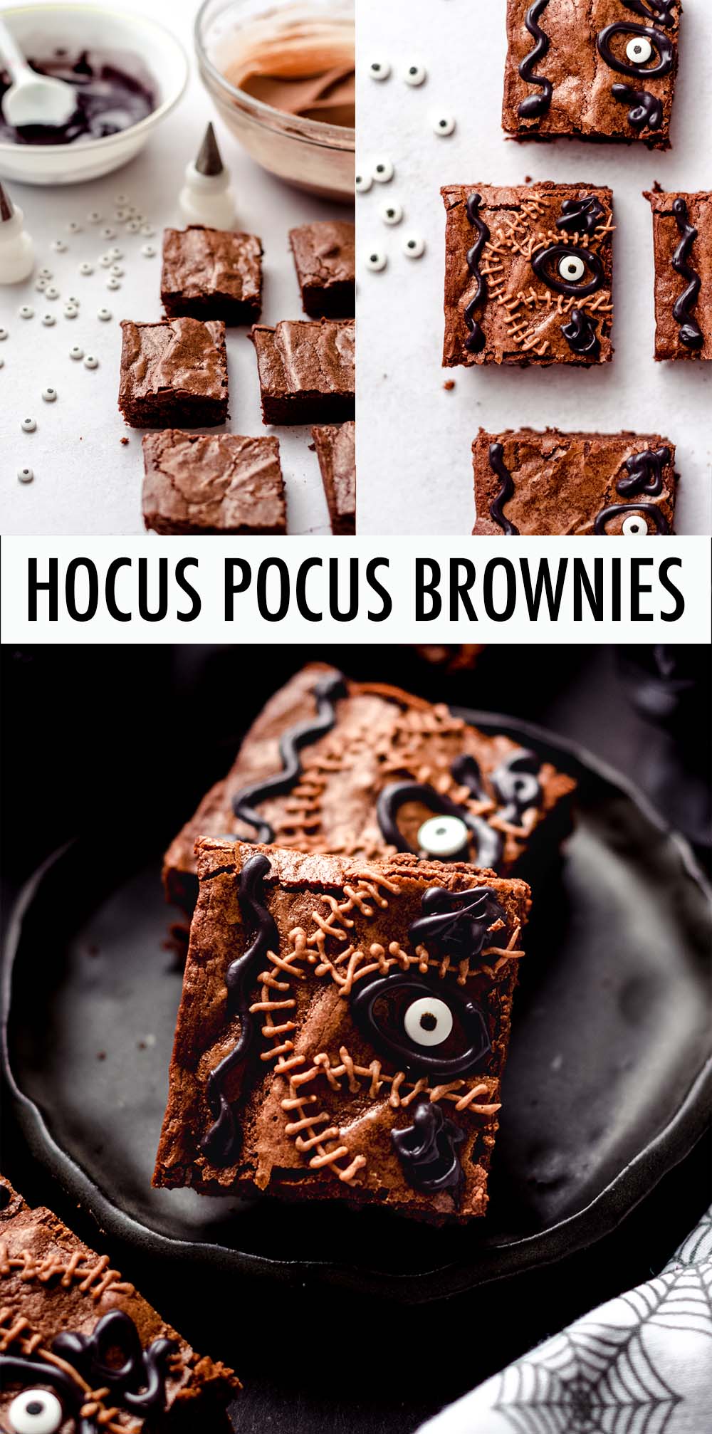 Turn traditional brownies into an iconic Hocus Pocus themed treat! Use my recipe for my favorite homemade fudgy brownies, your favorite go-to brownie recipe, or even a box mix. Just don't forget the eyeball! via @frshaprilflours