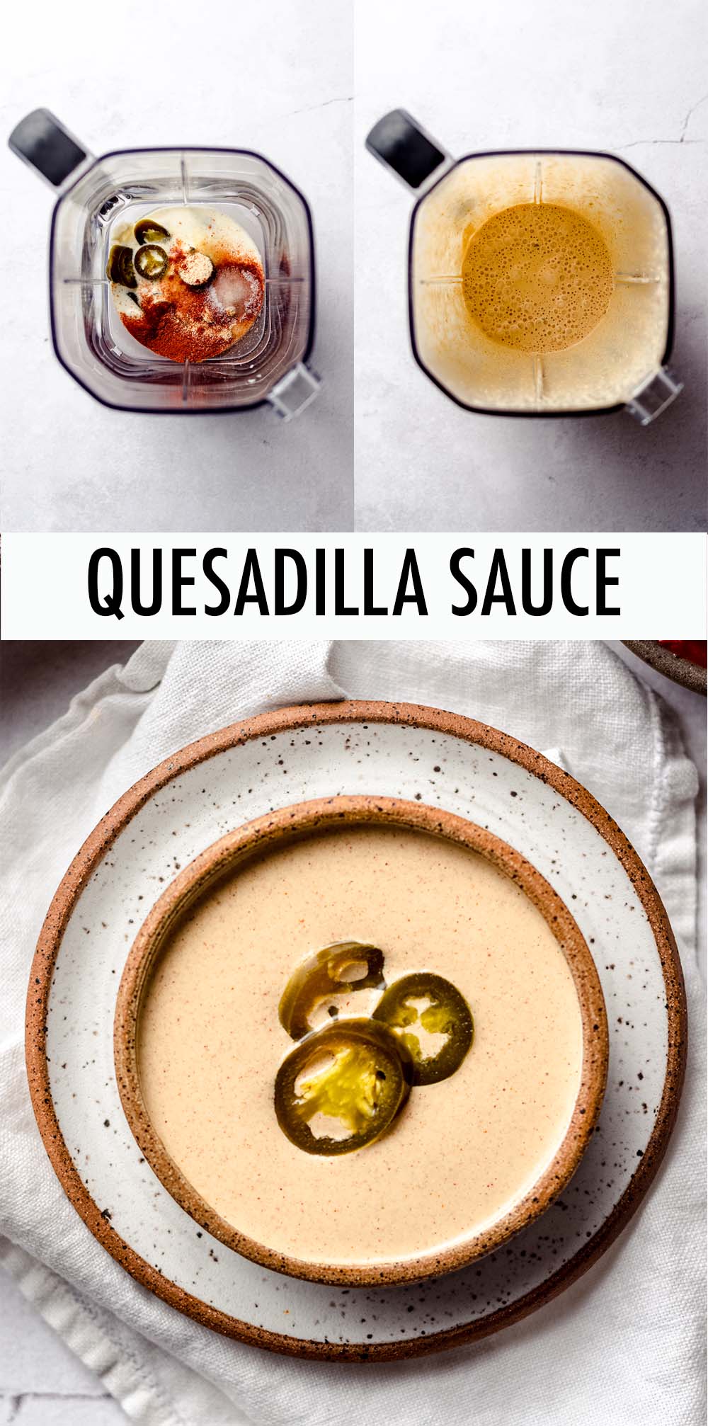 Make this creamy jalapeño sauce entirely in your blender, then add it to all of your homemade quesadillas for some extra zing (or dip your quesadillas right into the sauce). It's also great for chips, nachos, tacos, and taco salads! via @frshaprilflours