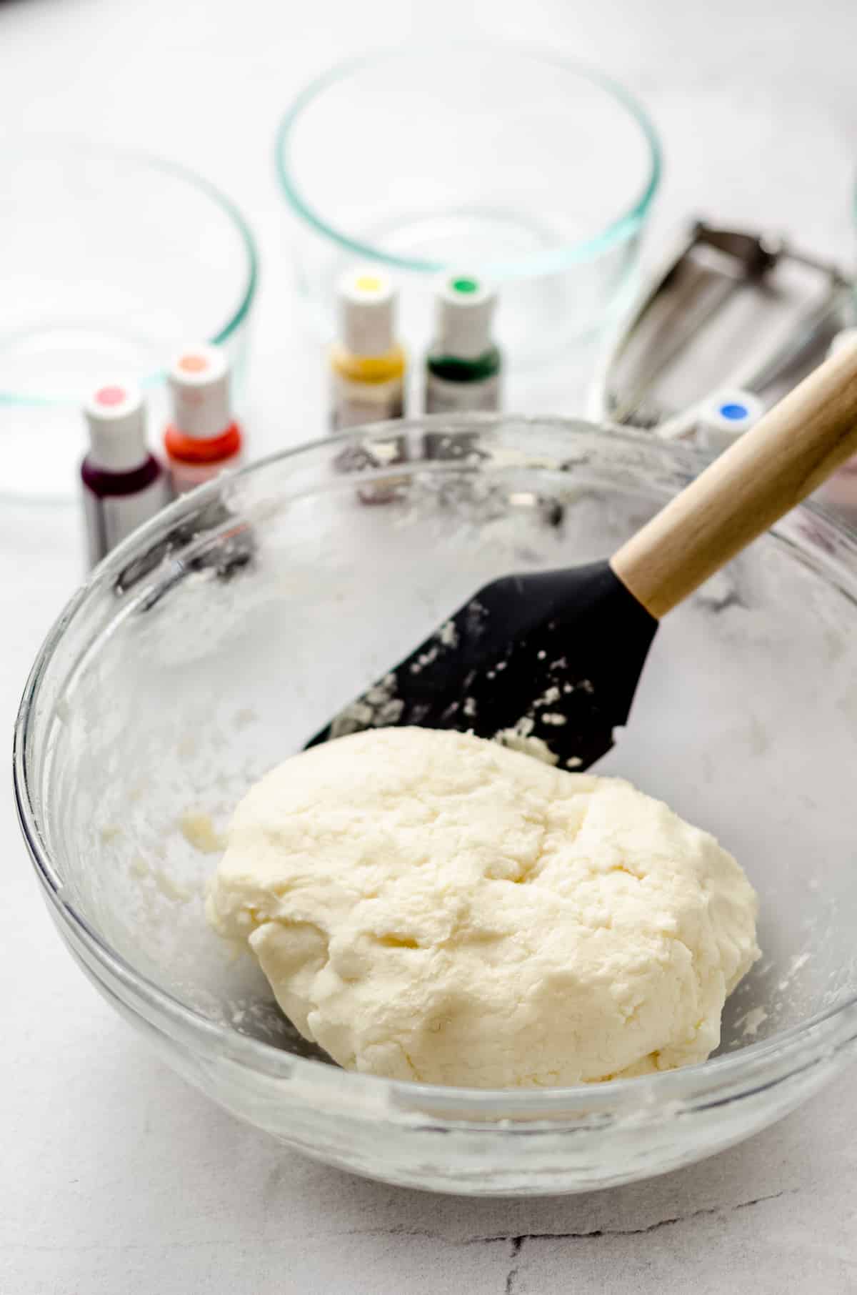 A cream cheese dough that has been formed into a solid mass.