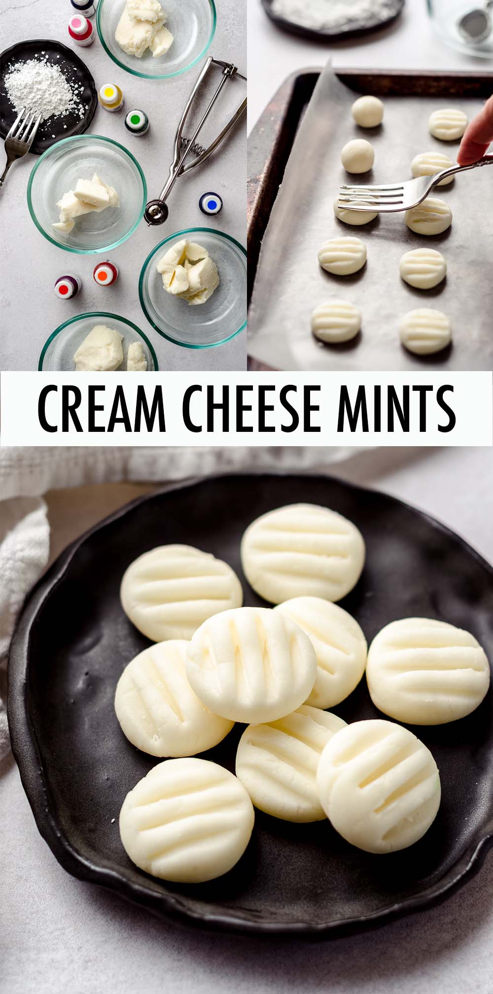 These easy cream cheese butter mints are a no bake treat perfect for baby and bridal showers, weddings, homemade gifts, and candy or cookie trays. Turn them any color you'd like to match your special occasion! via @frshaprilflours