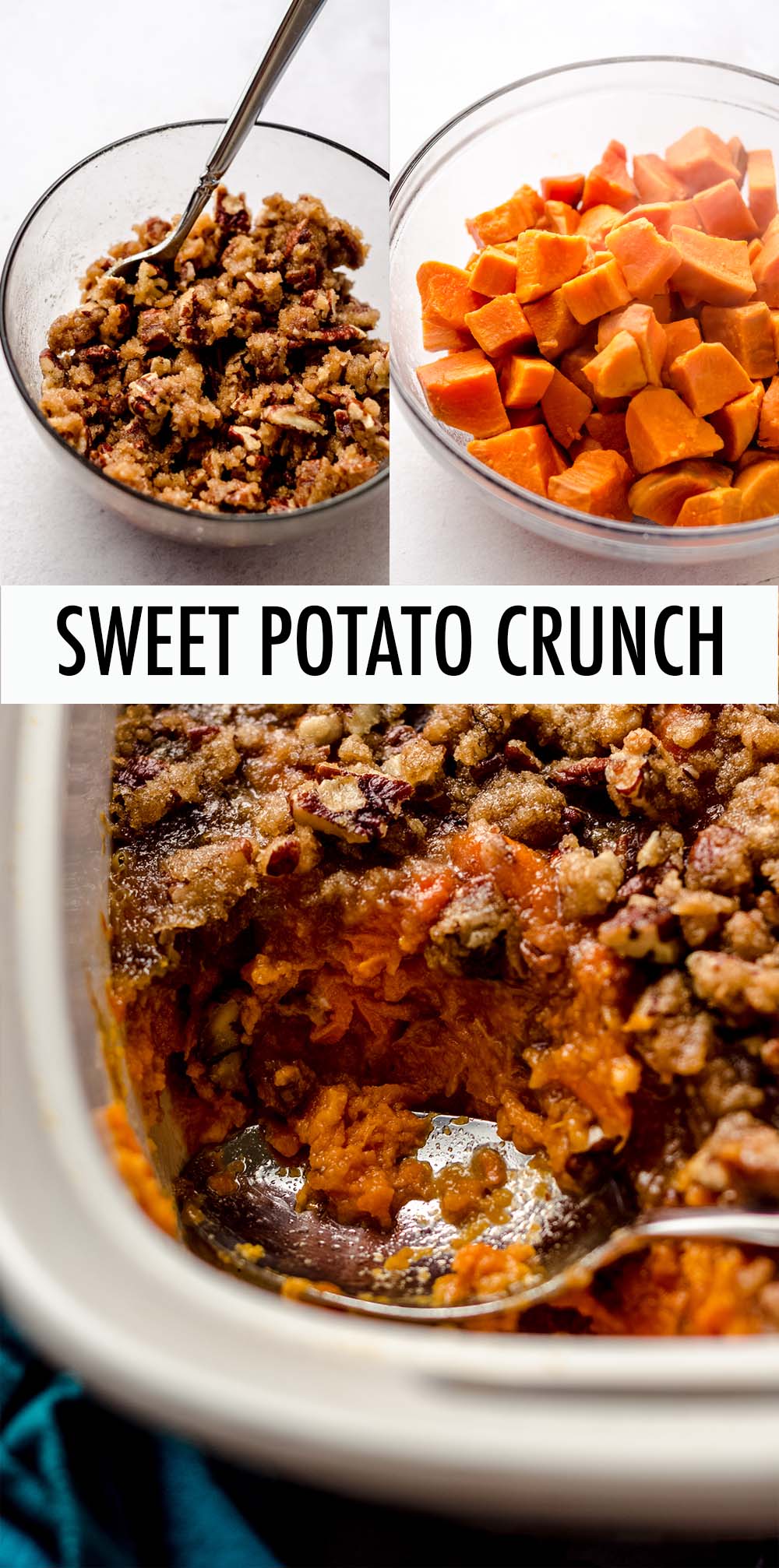 This easy sweet potato casserole is full of sweet and buttery mashed sweet potatoes and topped with a sweet, salty, and crunchy pecan topping. via @frshaprilflours