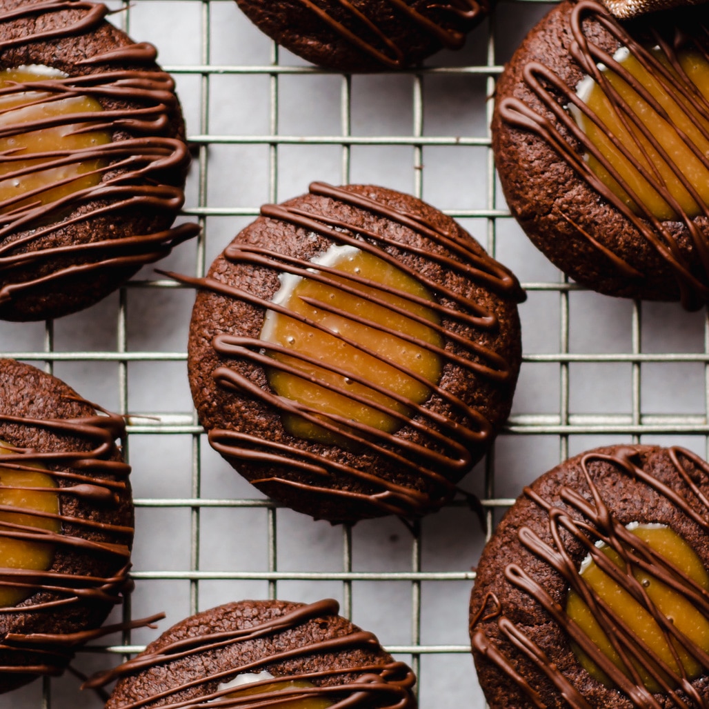Chocolate Caramel Thumbprint Cookies