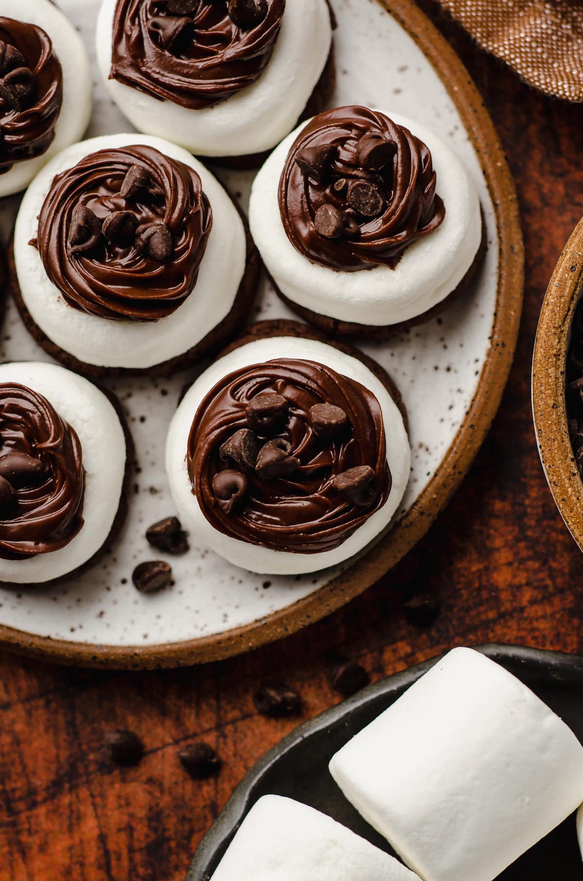 aerial photo of hot cocoa cookies on a plate