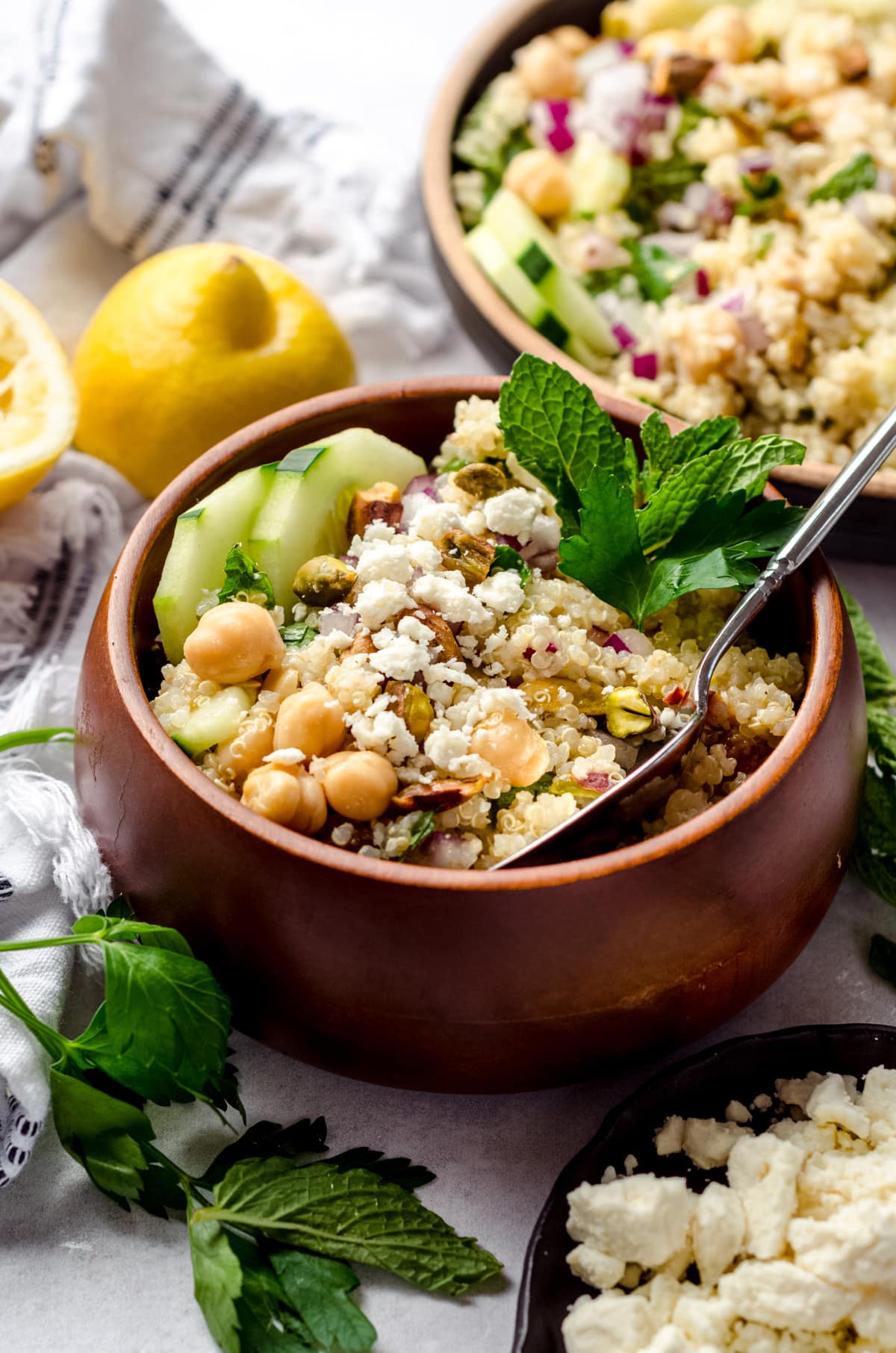 bowl of Jennifer Aniston salad with a spoon